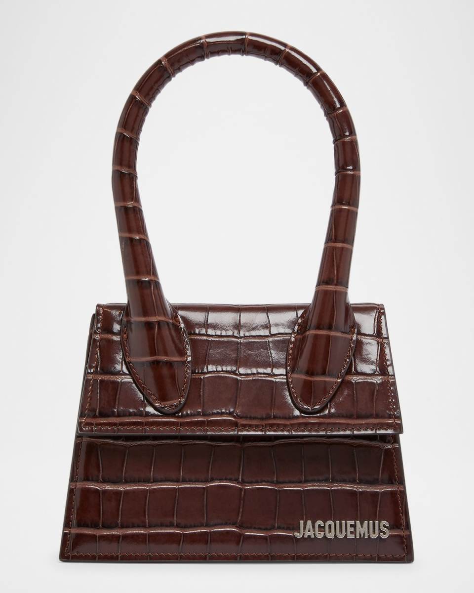Le Chiquito Moyen Croc-Embossed Leather Top-Handle Bag